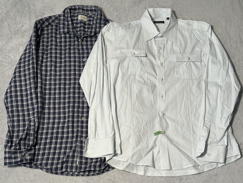 Lot 2x 7 DIAMONDS Shirt Mens L Pinestripe Button Dress Shirt Plaid Heavy Flannel